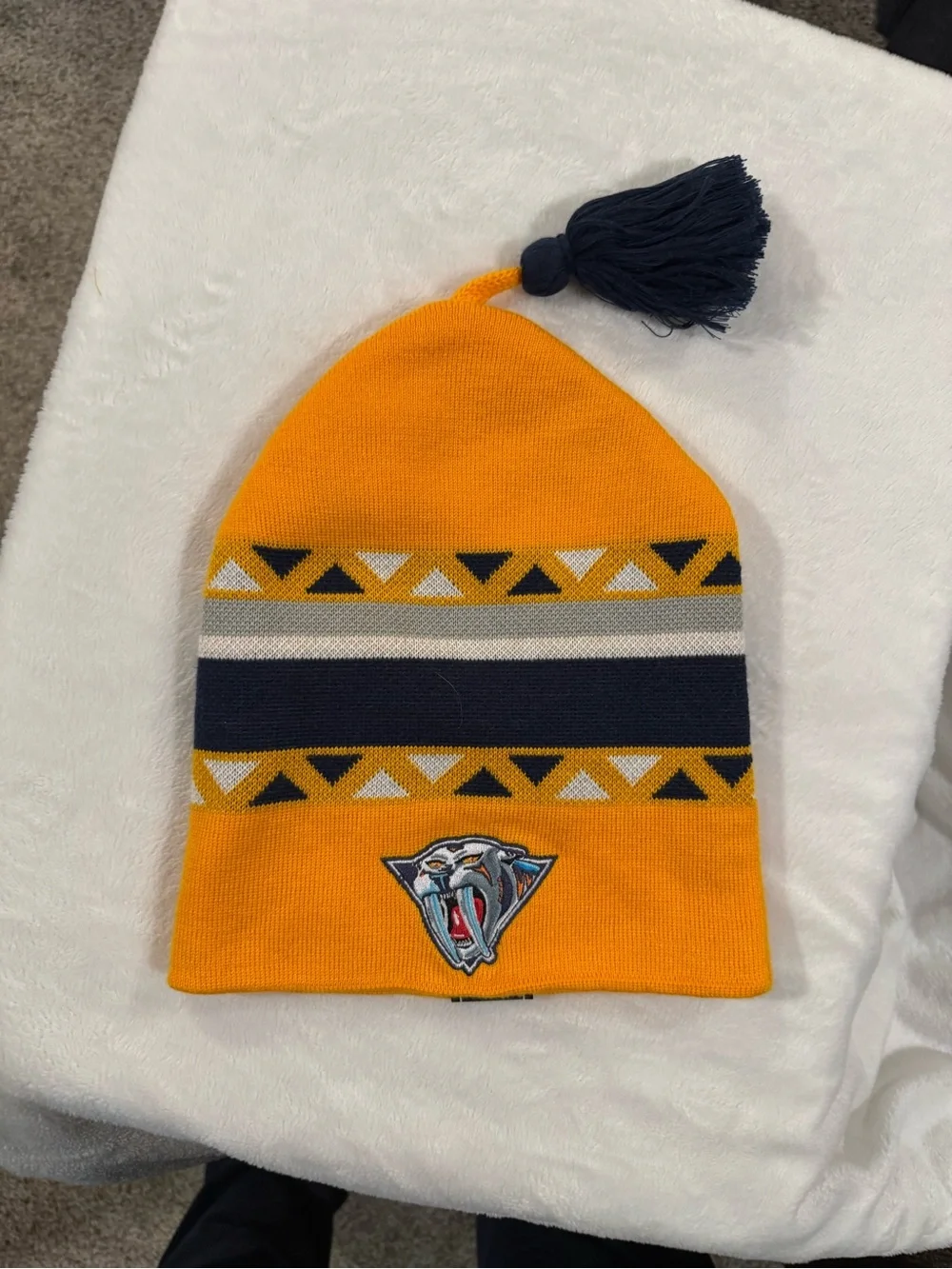 Nashville Predators Orange & Navy Pom Beanie Hat